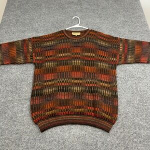 Vintage Intiwara Sweater Mens XL Brown 100% Alpaca Knit Striped Boho Retro